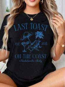Camiseta Casual Básica de Algodón para Verano, Camiseta para Despedida de Soltera Última Cerveza en la Playa, Est. 2026, Regalo para Celebración de Vacaciones en la Playa para Mujeres, una Camiseta Perfecta para Regalar a Amigas y Familiares en Cualquier Día Festivo u Ocasión Especial, Ropa de Verano para Mujeres 3VFI - Negro - Ver 1