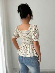 Blusa elegante de mujer con estampado floral diminuto y ajuste ceñido - Multicolor - Ver 2