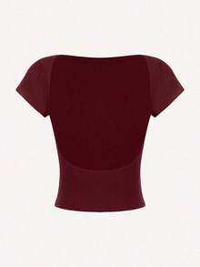 4 piezas Camisetas de mujer minimalistas y casuales con estampado de leopardo negro y verde, cuello redondo ajustado de color verde helado con espalda descubierta y hueco, adecuadas para usarse como camiseta interior o prenda exterior en verano - Multicolor 18 - Ver 10