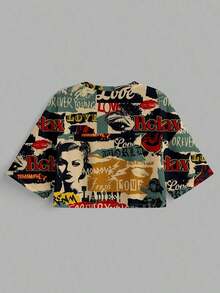 x  Camiseta casual de uso diario con cuello en V, estampado de letras de dibujos animados para mujer de talla grande - Multicolor 3 - Ver 8