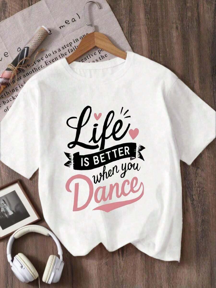 Fashionable Short-Sleeved T-Shirt With Round Neck For Girls - High Quality - 白色 - 查看 1