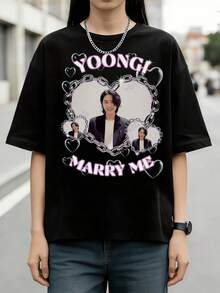 Funny Min Yoongi 'Marry Me'  Shirt Vintage Graphic Tee - Black - View 1