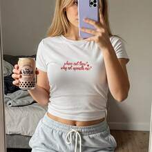 Where Are You? Why Aren't You With Me? Baby T-Shirt,  Y2K Style T-Shirt, 90s Style T-Shirt, Sabrina Inspired T-Shirt, Bad Chem Style T-Shirt, Retro Semi-Baby T-Shirt, Fashion T-Shirts, Tops, T-Shirts,  T-Shirts, Comfy T-Shirt. - 白色 - 查看 1
