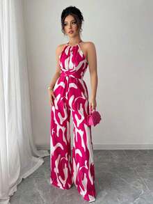 Mono de tela estampada con envolvente frontal para mujer, diseño que define la cintura para usar en ocasiones elegantes, ya sea de fiesta o diario - Rosa Fucsia - Ver 6
