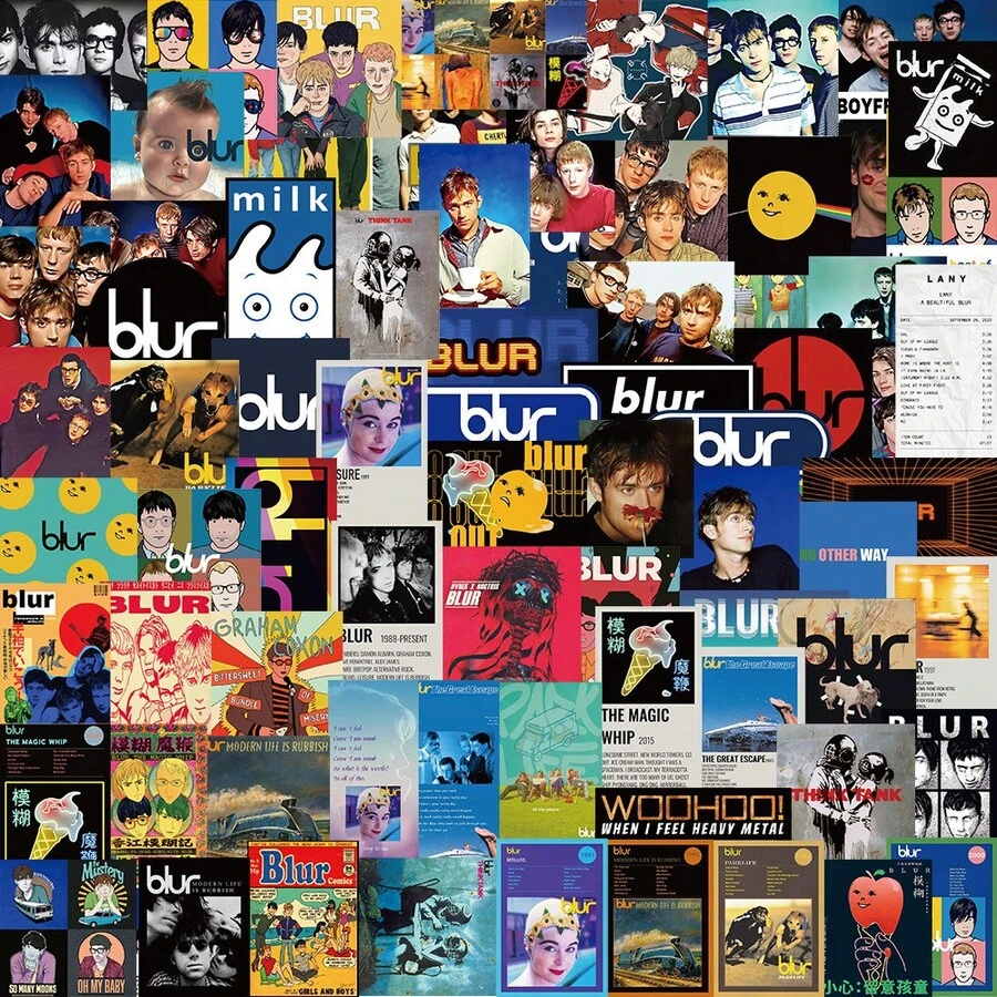 100張 Blur 樂團貼紙組,復古英倫流行音樂專輯貼紙,適用於筆電、吉他、滑板、筆記本與行李箱 DIY 裝飾 - 彩色 - 查看 1