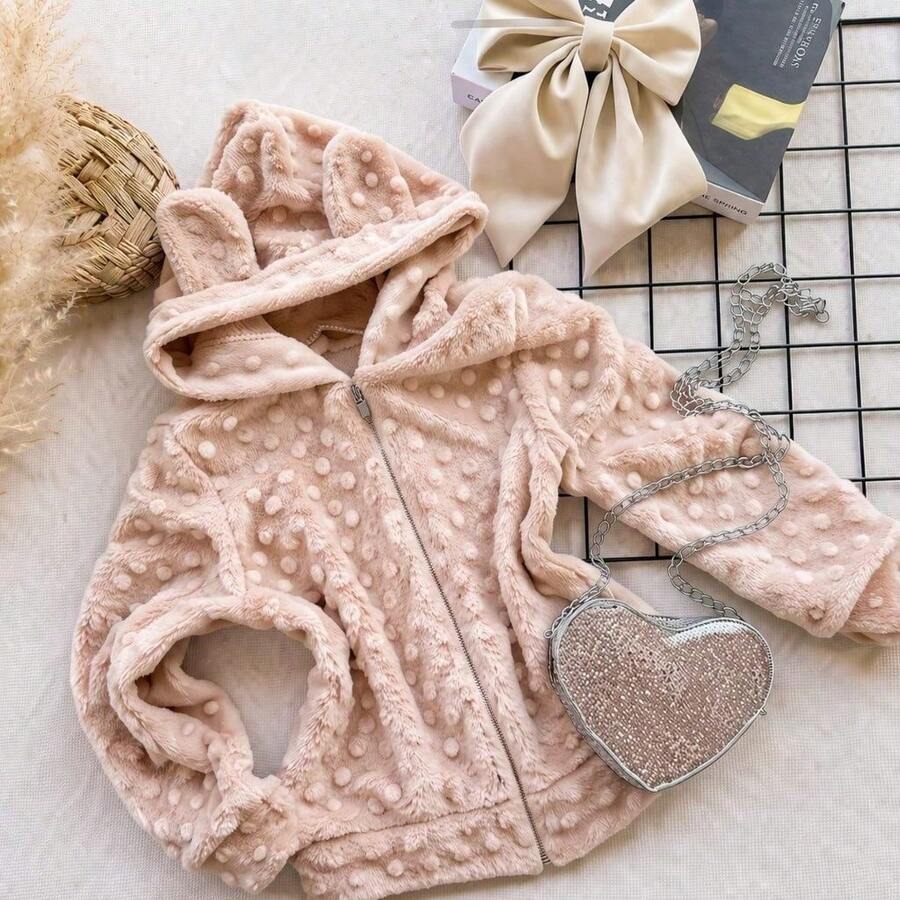 Children's Hooded Jacket With Ears - Cold Weather Fashion Blogger Autumn Winter - Beis - Ver 1