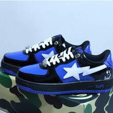 A BATHING APE Bape 休闲运动鞋，撞色星形标志亮面休闲鞋，男女款 - 白藍黑聯名 - 查看 4