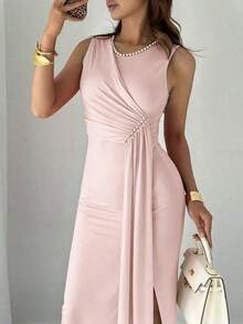 YHHRafferiza Vestido elegante de fiesta con cuentas sin mangas para mujer, vestido de noche largo de verano para eventos formalesYHH - Rosa - Ver 4