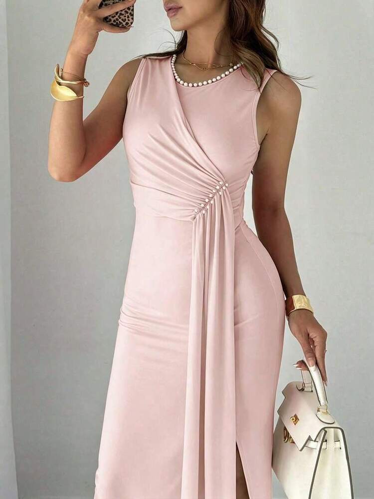 YHHRafferiza Vestido elegante de fiesta con cuentas sin mangas para mujer, vestido de noche largo de verano para eventos formalesYHH - Rosa - Añade 4