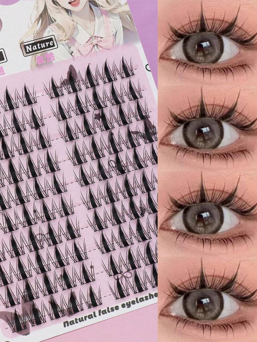 100 Clusters Spiky Cat Eye Lash Clusters, Dramatic D Curl Individual False Eyelashes, Manga Anime Style Segmented Lashes, Thick & Curled, Soft Fiber, Easy DIY, Reusable, Ideal For Cosplay, Party, And Bold Makeup Looks - C - View 1
