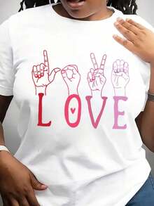 Suave, transpirable y ligera para comodidad durante todo el día. Camiseta de San Valentín con diseño de lenguaje de señas ASL. Cuello redondo clásico con un corte relajado que favorece todas las formas del cuerpo y es fácil de combinar con jeans, pantalones cortos y leggings. - Negro - Ver 6