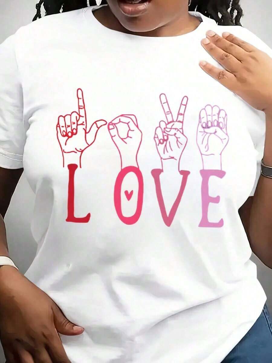 Soft, Breathable, And Lightweight For All-Day Comfort. Valentine's Day T-Shirt With An ASL Sign Language Design. Classic Crew Neck With A Relaxed Fit That Flatters All Body Types And Is Easy To Pair With Jeans, Shorts, And Leggings. - 白色 - 查看 1