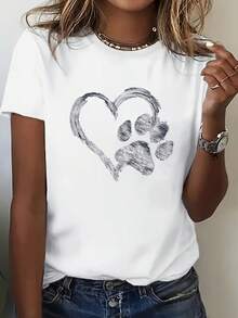 Camiseta de manga corta con cuello redondo para mujer, top casual para uso diario - Negro - Ver 8