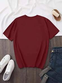 1 Women's Pure Cotton T-Shirt With Anime Letter Print, Simple Design, Comfortable And Breathable, Suitable For Everyday Casual Wear, Showcasing A Natural And Elegant Style, A Must-Have For Summer Parties, Local Shipping. 180g 100% Cotton. - 黑色 - 查看 7