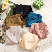 Women's Mid-High Waist Satin Panties, Sexy Lace Trim & Bow Detail, Silky Smooth, High Elastic Comfort Briefs, Sweet Lingerie Underwear - Nhiều màu - Xem 1