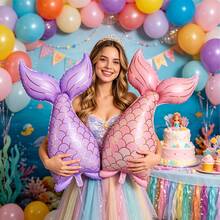 2pcs 39.3 Inch New Mermaid Themed Balloons, Ocean Decor For Birthday Party, Holiday Decoration Balloons - Multicolor - View 2
