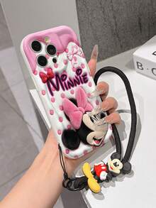 This Disney Mickey Mouse Lanyard Phone Case Is Fully Covered In TPU Material. It's Shockproof, Lightweight, And Compatible With IPhone17/16/11/13/15/15 Plus/15 Pro/15 Pro Max/12/14 Pro Max/11 Pro Max/12 Pro/12 Pro Max/13. This Phone Case Makes A Popular Birthday Gift Or Business Gift; It's Durable, Stain- And Fingerprint Resistant, And Suitable For Both Men And Women. The Set Also Includes A Mickey Mouse Phone Case And A Mickey Mouse Plush Bracelet. It's A Perfect Gift For Friends And Family. This Stylish Phone Case Is Fun, Lightweight, And Durable. IPhone17 Pro Max Phone Case, Minnie Mouse Phone Case. - 白色 - 查看 3
