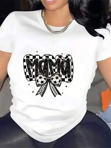 Eye-Catching 180g Mom Bow T-Shirt - The Perfect Mother's Day Gift |  Plaid Design | Family Gathering & Team Building T-Shirt - Vintage Urban Style, Unisex, Cotton, Short Sleeve, Crew Neck - 白色 - 查看 7