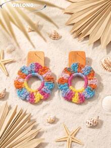 Bohemian Style Handmade Crochet Earrings, Multicolor Tassel Large Earrings, Summer Beach Photo Accessories - Multicolor 7 - View 3