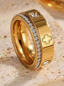 Bộ nhẫn hình cỏ bốn lá bằng vàng 14K mới năm 2026, thiết kế sáng tạo thời trang, chất liệu thép không gỉ không phai màu, thích hợp để đeo hàng ngày, dự tiệc và làm quà tặng Ngày của Mẹ. - Kiểu vàng số một - Xem 9