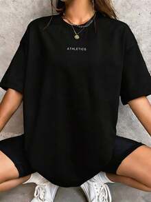 Women's Lightweight Summer Sports T-Shirt, Quick-Drying And Breathable, Short Sleeve, For Running, Fitness, Yoga, Loose Fit, For Outdoor Training, 100% Cotton - 黑色 - 查看 1