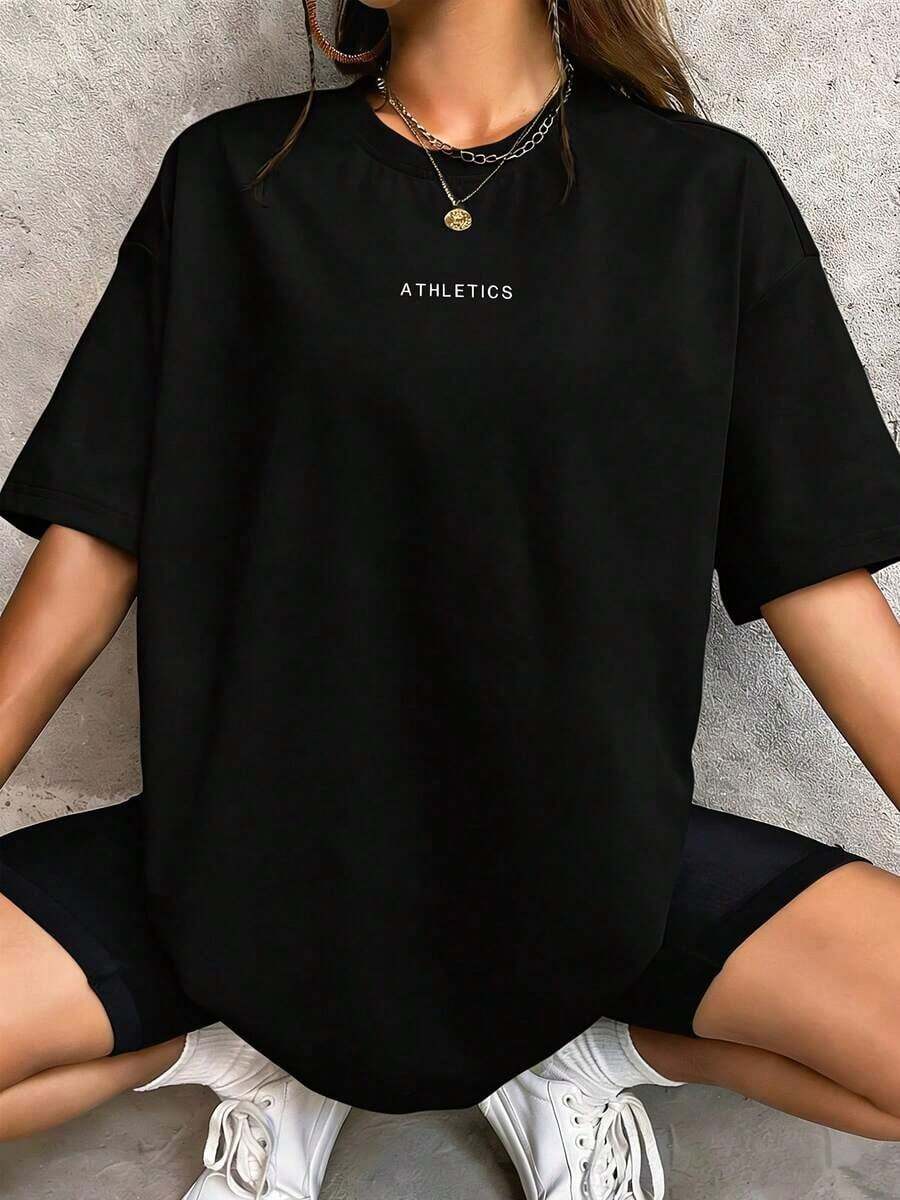 Women's Lightweight Summer Sports T-Shirt, Quick-Drying And Breathable, Short Sleeve, For Running, Fitness, Yoga, Loose Fit, For Outdoor Training, 100% Cotton - 黑色 - 查看 1