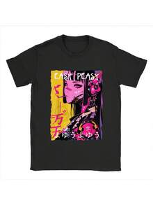 Camiseta de estilo japonés cyberpunk callejero Y2K inspirada en la tecnología y los cómics de anime, de manga corta estampada para mujer, 100% algodón, moderna y a la moda, excelente opción de regalo, estampado de letras de dibujos animados para mujer, tela de algodón cómoda, color beige claro, suave y agradable para la piel, fresca y transpirable, camiseta de verano para mujer 100% algodón. - Negro - Ver 6