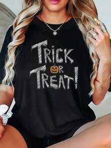 Soft, Breathable, And Lightweight For All-Day Wear. Comfortable Women's T-Shirt With A Black Halloween Pumpkin Print. This Casual Short-Sleeve, Crew-Neck T-Shirt Features Eye-Catching White Lettering And A Halloween Pumpkin Design, Perfect For Halloween Parties, Trick-Or-Treating, And Everyday Wear. Machine Washable, Comfortable Fit, Ideal For Holiday Celebrations, Durable Print Quality, And A Favorite Choice For Holiday Shopping. Classic Crew Neck With A Relaxed Fit That Flatters All Body Shapes And Is Easy To Pair With Jeans, Shorts, And Leggings. - 黑色 - 查看 7