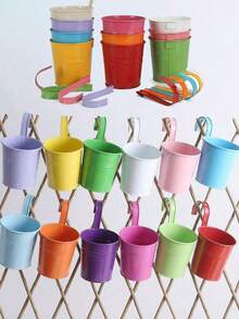 [Flower Pot: Rainbow Color]Garden Decoration, Outdoor And Garden Supplies, Colorful Metal Hanging Flower Pot With Built-In Hook, Suitable For Gardening Enthusiasts Decorative Flower Pot, Vintage Balcony Plant Bucket Suitable For Balcony, Fence, Yard, Home Gardening Decoration, Garden Decoration, Best Gift For Family And Friends - New Model - View 8
