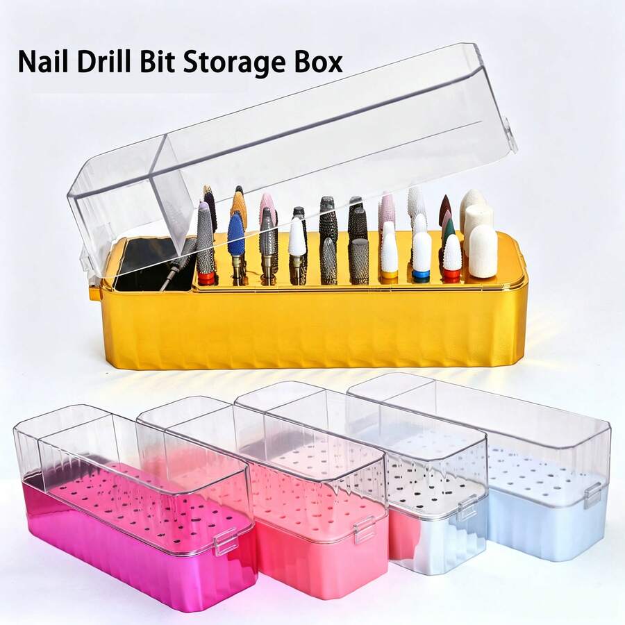 Hộp đựng mũi khoan móng tay mạ điện 40 lỗ, màu trắng/hồng, hộp rỗng, giá trưng bày mũi khoan móng tay, hộp đựng dụng cụ làm móng. - Nhiều màu - Xem 1