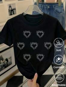180g Made In Mexico, Spring/Summer 2026 Fashion Short Sleeve T-Shirt, Cartoon Print, Couple Style, Underwear/Outerwear, Casual Round Neck For Office, Unisex One Piece Top - 黑色 - 查看 2