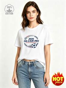 Camiseta Estampada para Mujer 2000 USA-CAN-MEX - Camiseta Casual Blanca de Manga Corta y Cuello Redondo, con un Corte Relajado para Todas las Estaciones, Perfecta para el Uso Diario y Vacaciones (Lavable aáquina). - Blanco - Ver 7