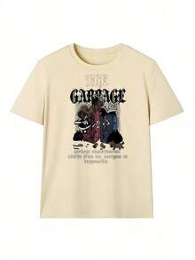 T-Shirt With "GARBAGE" Text And Dark Urban Graphic,  Short-Sleeved T-Shirt For Spring And Summer 2026, Made In Mexico, 180 Grams. Cartoon Print, Couple Design, Suitable For Indoor Or Outdoor Wear. Crew Neck, Unisex, Ideal For Office And Leisure. One-Pack. - APR-P631577SLNDXZGY620 - 查看 2