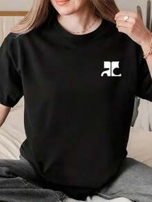 Soft Women's Short-Sleeved, Round-Neck T-Shirt, Classic Style, Ideal For Summer, With White Print Details. - Black - View 7