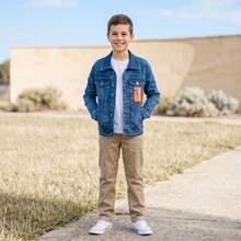 Casaco jeans, jaqueta  Juvenil Masculino Com Lycra Outono Inverno Confortável Estilo Casual, moda infantil Tamanho 10 a 16 - Azul bebê - Visão 5