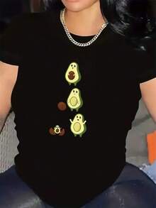 100% Algodón Premium: Camiseta divertida de aguacate diseño y2k en México perfecta para amantes de la moda juvenil única y colorida ideal para cualquier ocasión destaca tu estilo con un toque fresco y moderno no te quedes sin la tuya- Ropa de Moda Casual Suave y Transpirable para Diario - Negro - Ver 6