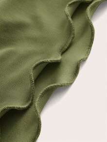 Top crop unicolor de cuello halter de manga con volante - Verde militar - Ver 3