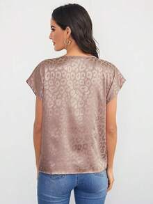 Clasi Top de manga murciélago de leopardo jacquard de satén - Rosa vieja - Ver 2