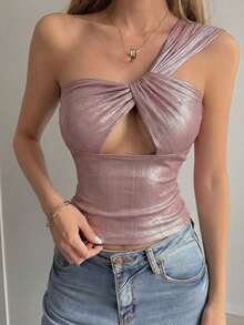 Camiseta sin mangas ajustada con tiras cruzadas huecas, estilo sexy y casual para mujer, Y2K - Rosa - Ver 6