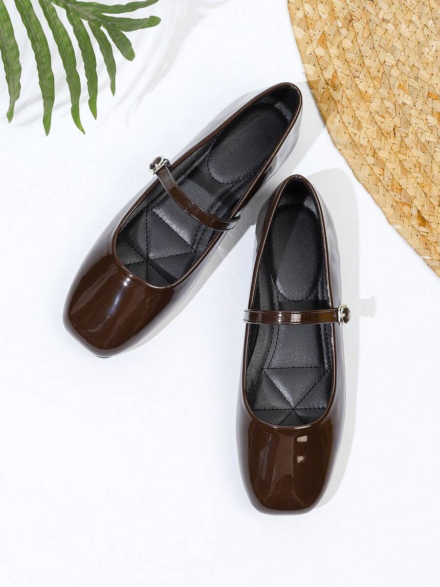 French Square Toe Mary Jane Shoes, Versatile & Elegant Shoes For Women - Brown - View 1