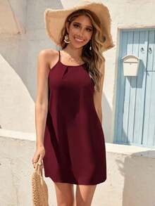 Vestido de tirantes sólido - Burdeos - Ver 4