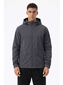 Men's Waterproof Windbreaker With Removable Hood, Sportswear For Gym Or Running - Grey - View 1