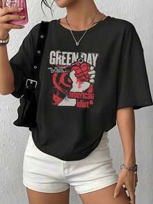 Band Graphic Women's Casual TShirt Music Band 100% Cotton Tee 1Pcs Relaxed Fit Graphic Print T Shirt blusas casuales para dama - Negro - Ver 7