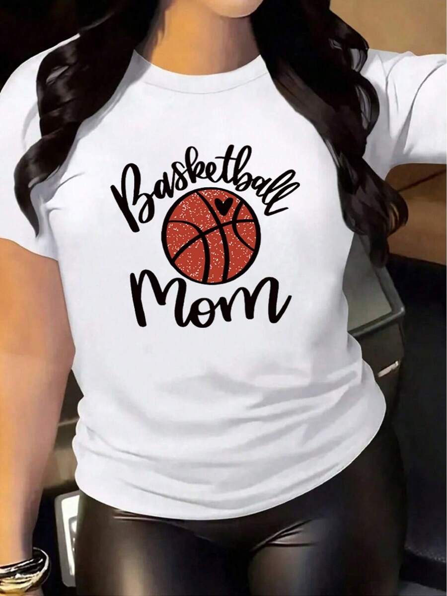 Nueva camiseta de manga corta con cuello redondo holgada para mujer con estampado de baloncesto y corazones, ideal para primavera y verano. - Blanco - Ver 1