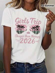 Camiseta de algodón 100% para mujer, estilo casual, con estampado creativo de Navidad 2026, corte ajustado.| Cuello redondo elegante, manga corta, tela suave, versátil para primavera, verano, otoño, ideal para regalar. - Blanco - Ver 7