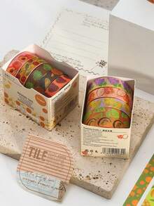 Set de 5 rollos/caja de cinta washi deliciosa con temática de frutas, diseños de estampados de diferentes frutas, cinta decorativa adecuada para hacer diarios DIY, scrapbooks, tarjetas y decoración de cajas de regalo - Multicolor - Ver 5