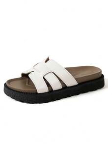 New Fashion Buckle Open Toe Platform Slippers, Comfortable Versatile Dirt-Resistant Beach Sandals Suitable For Daily Wear - White Leather - View 7