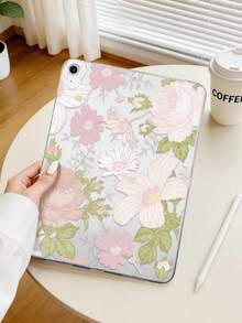 1個 TPU 軟殼粉色與白色牡丹雛菊花卉圖案彩繪平板保護殼，適用於 iPad 10.2/10.5/Air4/Air5/10.9/Pro 11"/10代/Air 11-In.(M2)-2024/Pro11-In.(M4)-2024/Air 11-Inch (M3) 2025/(A16) 11 Inch 11代 2025/Air7(M3)2025 (11-Inch)/Air 8(M4)2026(11-Inch)/Mini1/2/3/Mini4/Mini5/Mini6/Mini7/Air/Air2/9.7/Galaxy Tab A7 10.4 Inch/A8，透明保護殼無筆槽，筆僅供展示不含在內，輕量超薄軟殼 - 彩色 - 查看 3