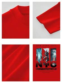 Short-Sleeve Heavyweight Cotton T-Shirt With New York Sky Freedom Graphic PAYEAH 100% Cotton - 紅色的 - 查看 5