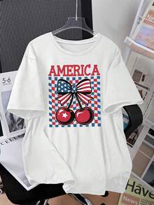 Unisex Short-Sleeved T-Shirts, 4th Of July Printed T-Shirts. Easy And Cool Looking Short-Sleeved Tops. Comfortable, High-Quality Spring And Summer Tops. Perfect For Stylish Independence Day. Men's, Women's, , Romwe, Men's, Boho Chic, Teachers' Gifts, T-Shirt For Curvy Women's Outfits, Y2k. - 白色 - 查看 6